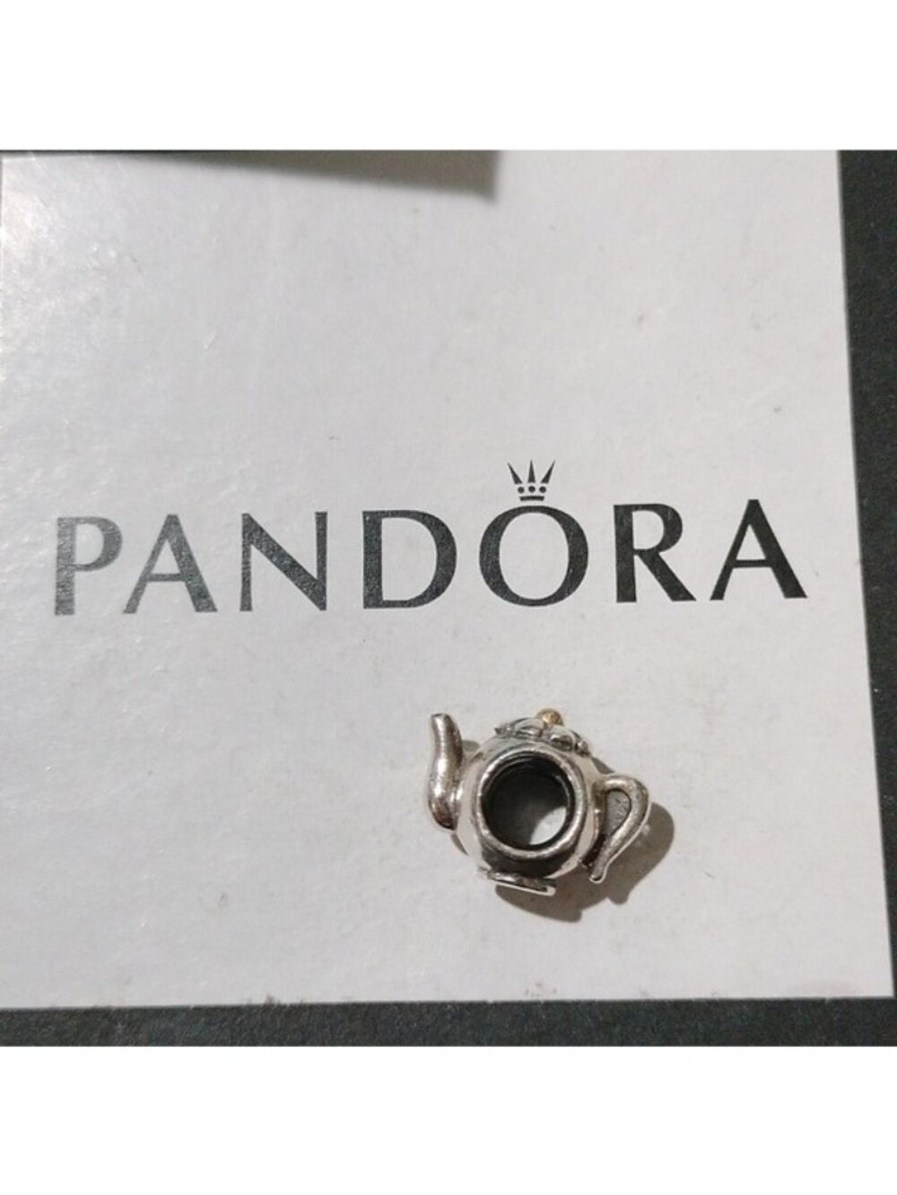 Pandora Teapot Charm Sterling Silver w/14k gold accent 790250 - Picture 1 of 6